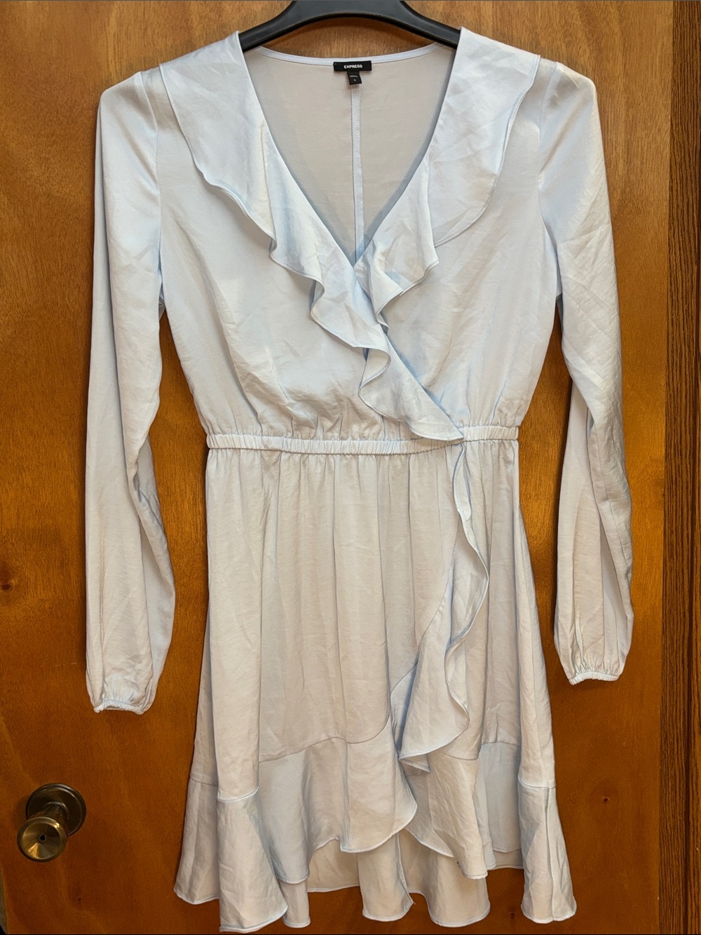 Express Pale Blue Ruffle Wrap Dress